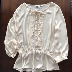 Forever 21 Cream Peasant Top/Gathered Waist Blouse